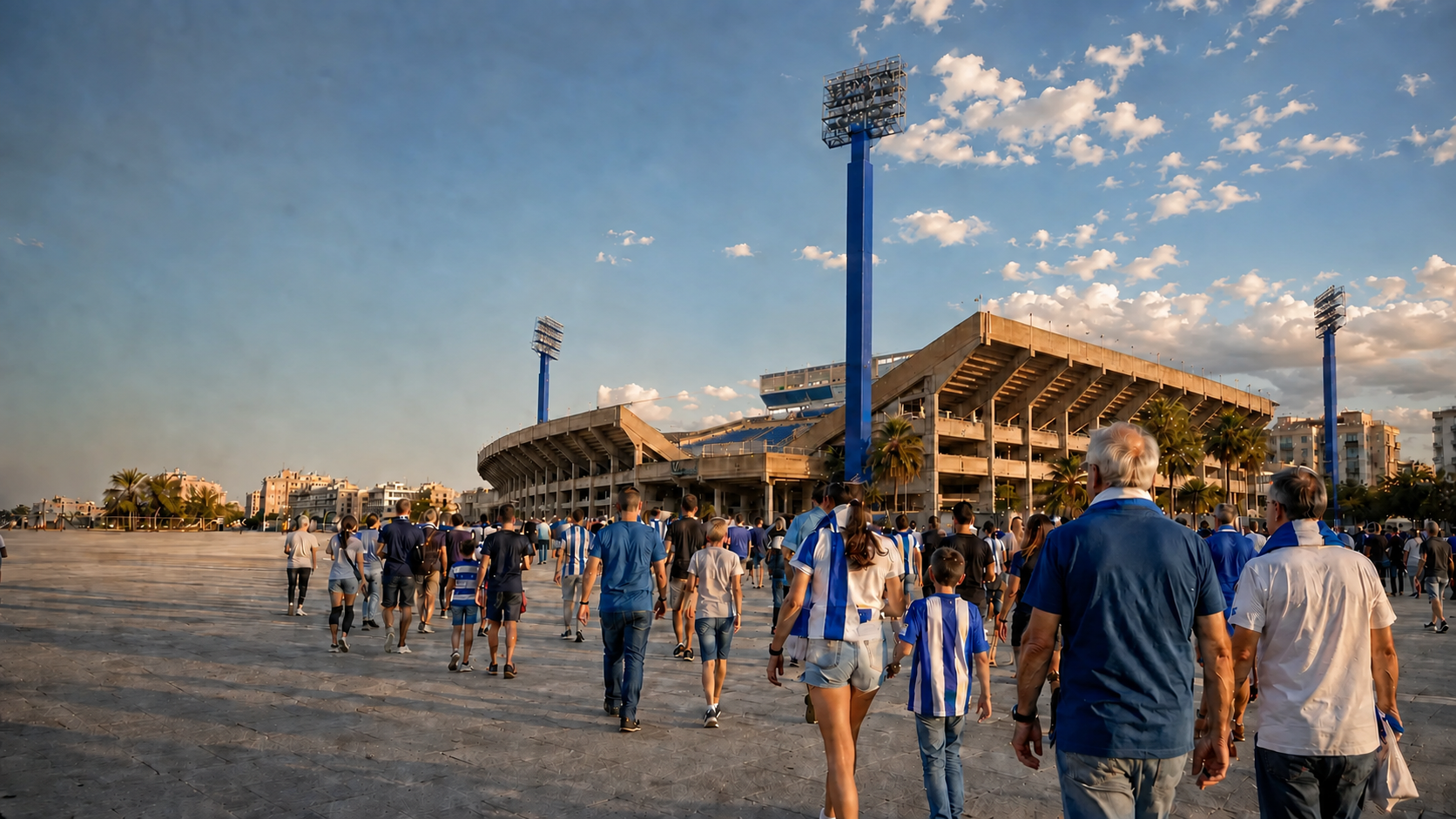 Varias generaciones caminando hacia un estadio alicantino de hormigón